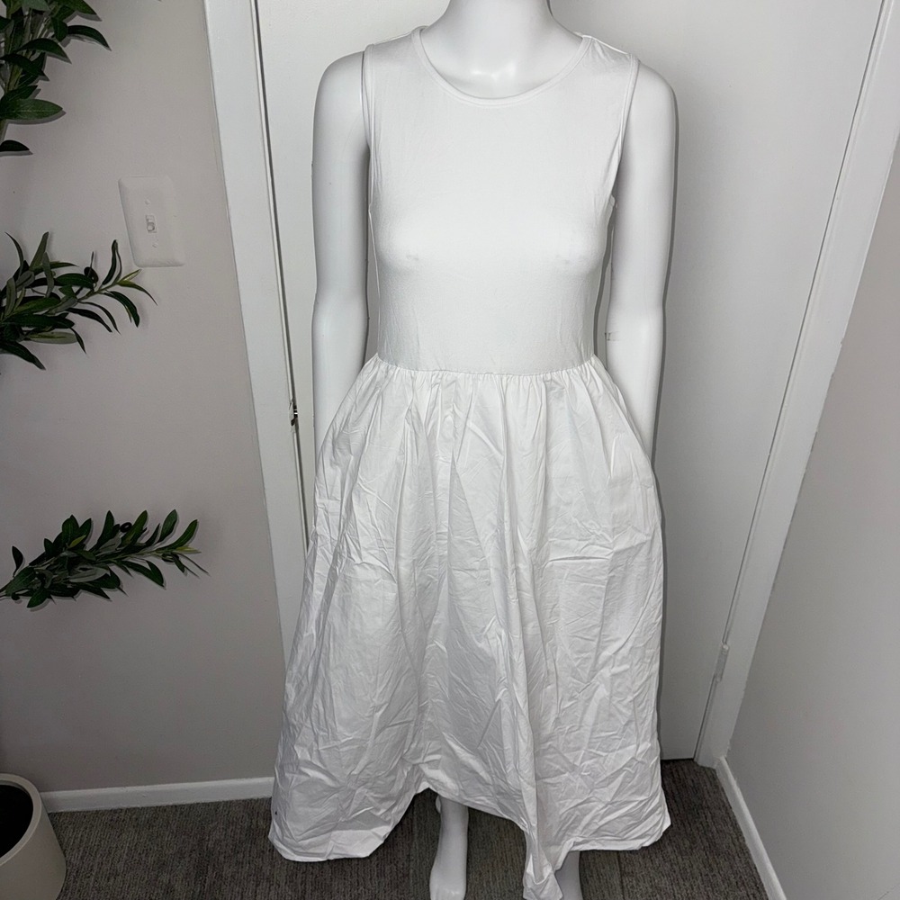 Commense Sleeveless White Dress with Pockets Casual Summer Midi Dress Size M - Picture 5 of 10